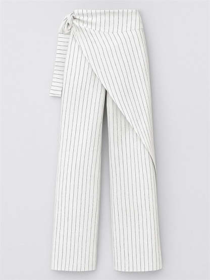 Ladies' Elegant Trendy Striped Lace Up High Waist Straight Pants
