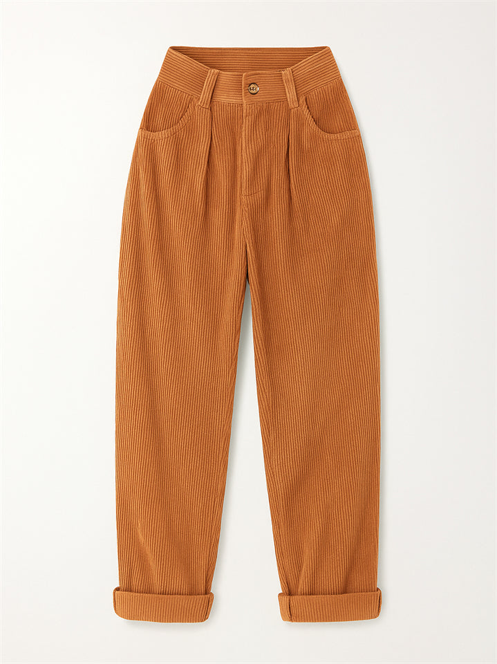 Women's Simple Solid Color High Waist Corduroy Pants