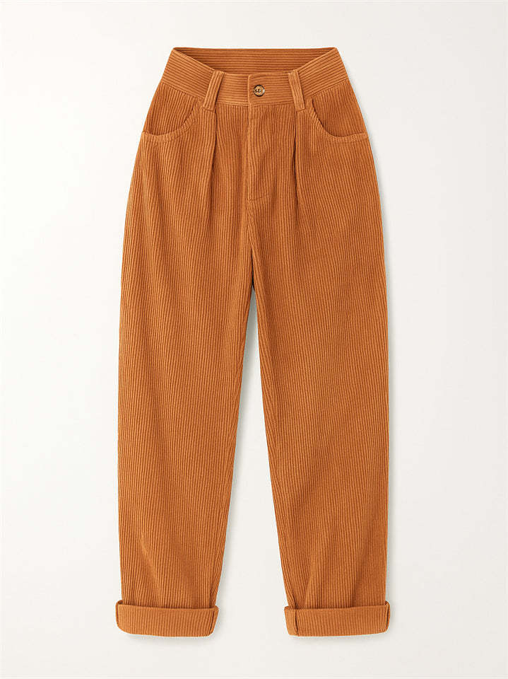 Women's Simple Solid Color High Waist Corduroy Pants