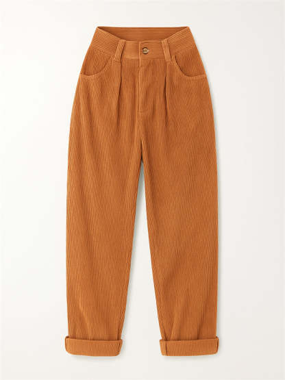Women's Simple Solid Color High Waist Corduroy Pants