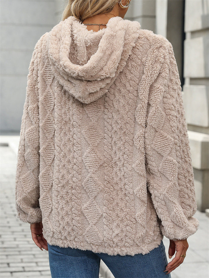 Women's Autumn Solid Color Jacquard Long-sleeved Pullover Fleece Hoodies