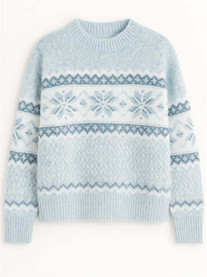 Autumn Casual Semi-high Neck Snowflakes Contrast Color Sweaters