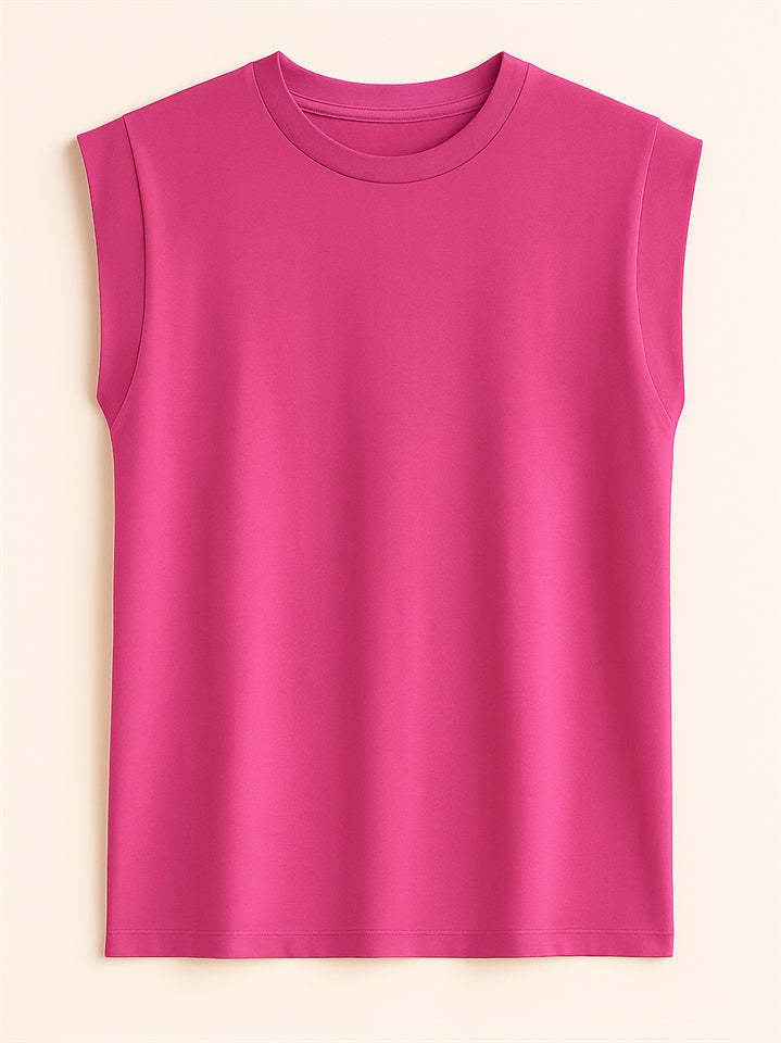 Ladies' Elegant Macaron Color Round Neck Sleeveless Shirts