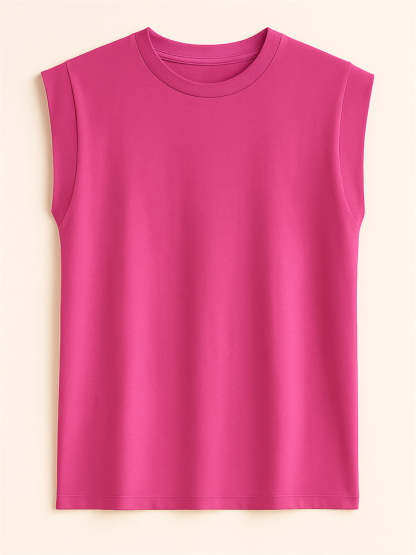 Ladies' Elegant Macaron Color Round Neck Sleeveless Shirts