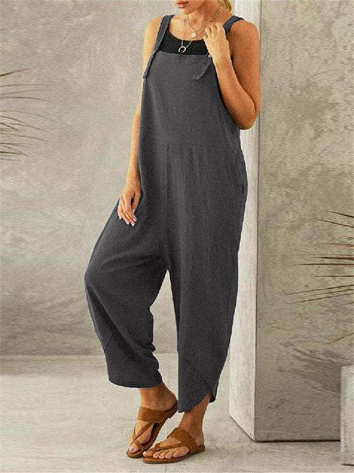 Women's Casual Solid Color Strap Dungarees Overall Cropped Jumpsuits