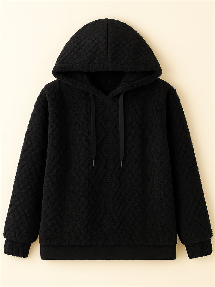 Women's Autumn Solid Color Jacquard Long-sleeved Pullover Fleece Hoodies