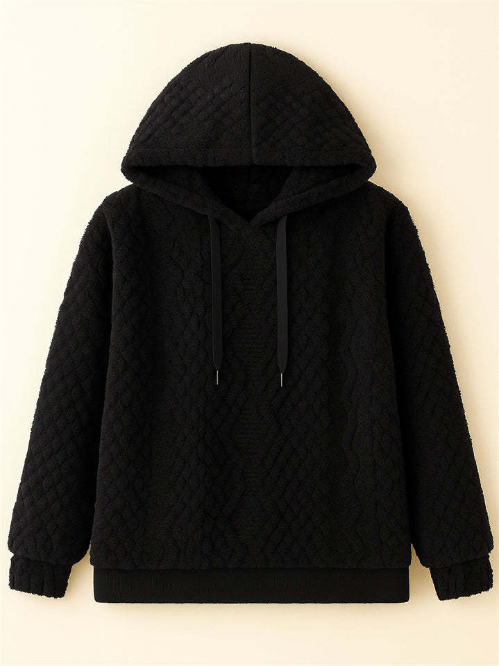 Women's Autumn Solid Color Jacquard Long-sleeved Pullover Fleece Hoodies