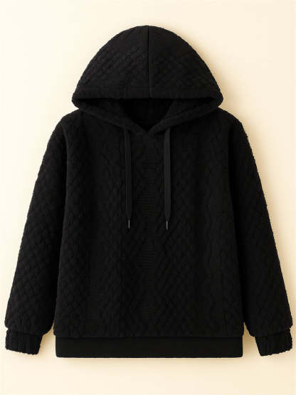 Women's Autumn Solid Color Jacquard Long-sleeved Pullover Fleece Hoodies