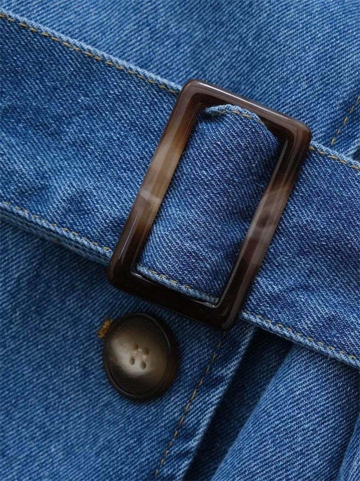 Trendy Double Breasted Belted Denim Trench Coat For women