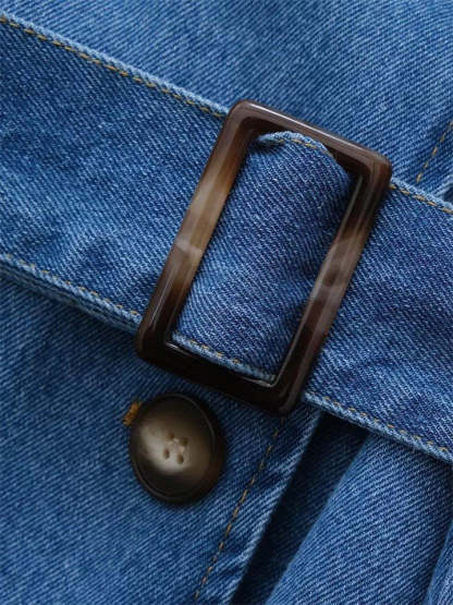 Trendy Double Breasted Belted Denim Trench Coat For women