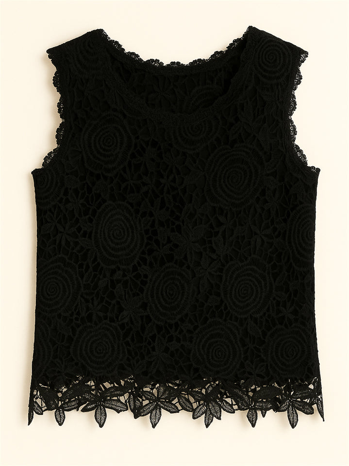 Summer Solid Color Lace Jacquard Sleeveless Tank Shirts