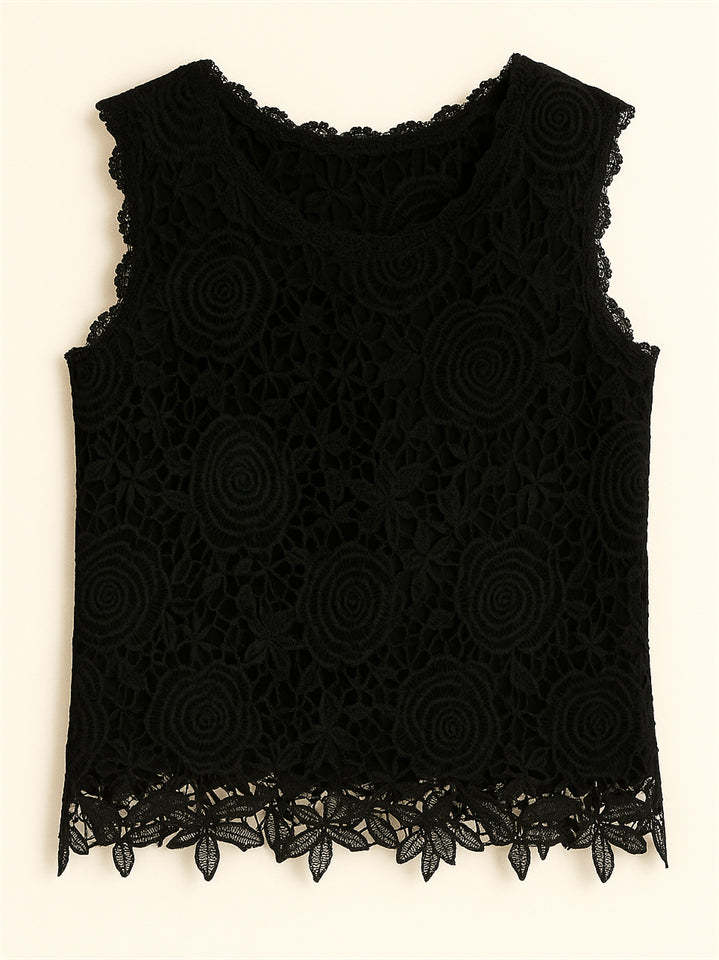 Summer Solid Color Lace Jacquard Sleeveless Tank Shirts