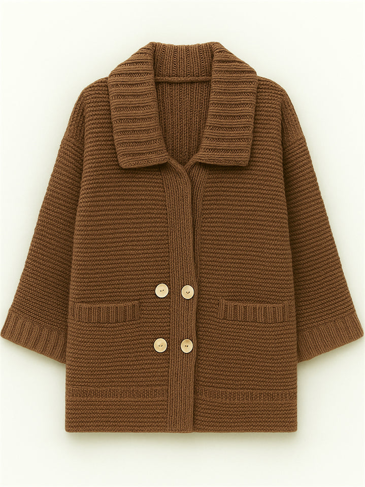 Plus Size Winter Solid Color Double Breasted Cardigan Knitted Sweaters
