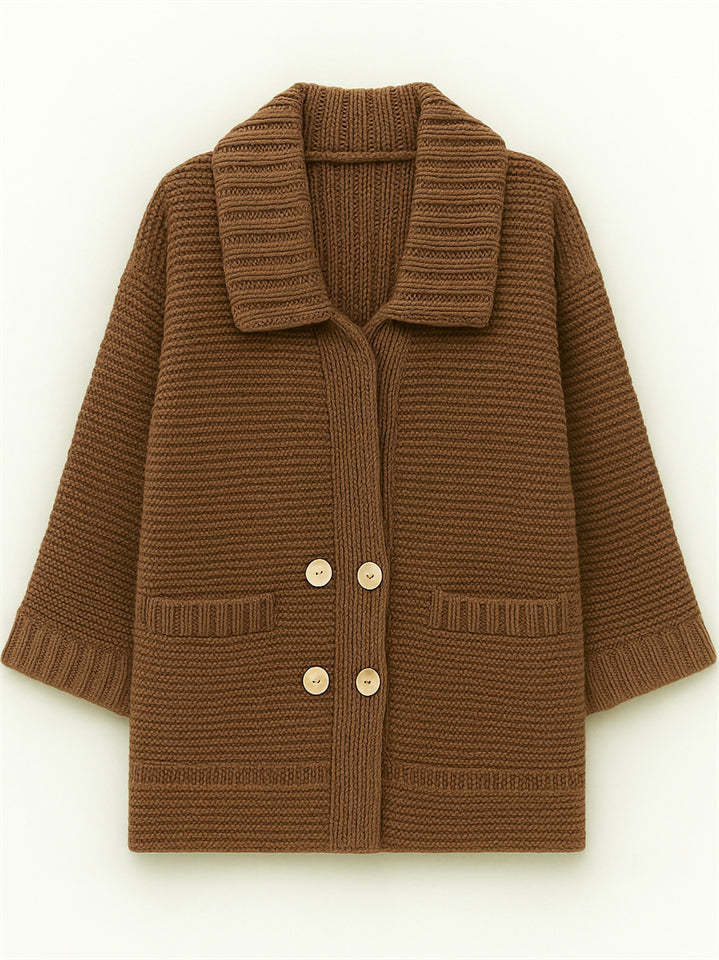 Plus Size Winter Solid Color Double Breasted Cardigan Knitted Sweaters