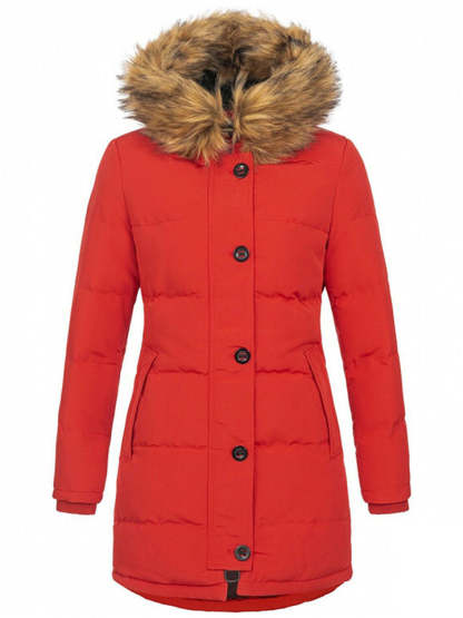 Women's Winter Solid Color Mid-Length Padded Coat with Faux Fur Hood