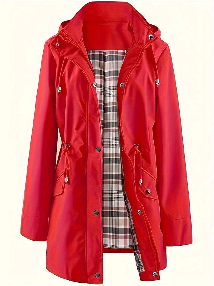 Women's Outdoor Casual Plaid Lining Trench Coat with Detachable Hood