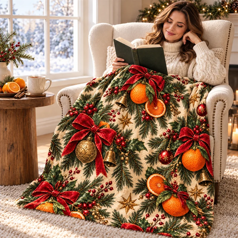 Blanket in a Christmas reading nook