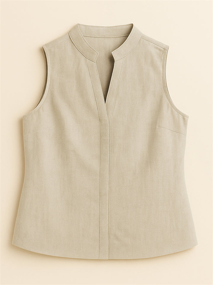 Ladies' Simple Elegant Solid Color V Neck Pullover Sleeveless Blouses