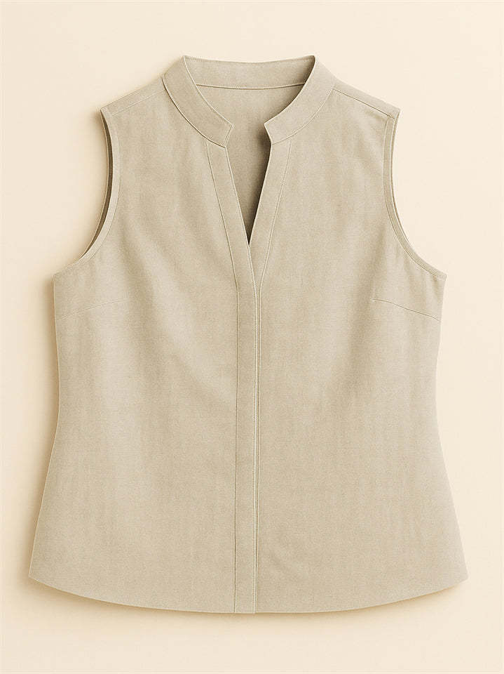 Ladies' Simple Elegant Solid Color V Neck Pullover Sleeveless Blouses
