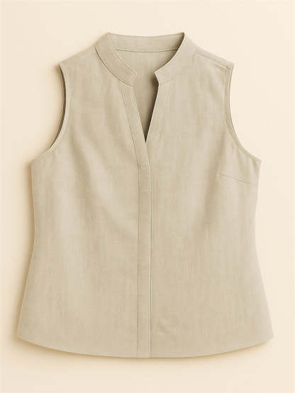Ladies' Simple Elegant Solid Color V Neck Pullover Sleeveless Blouses