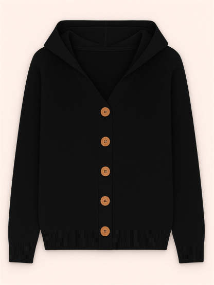 Autumn Candy Color Button Up Long Sleeve Hooded Sweaters for Women