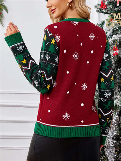 Women's Autumn Creative Dinosaur Jacquard Round Neck Pullover Christmas Sweaters