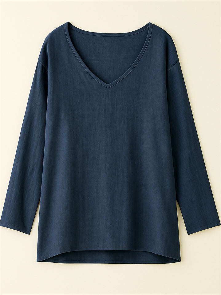 Women's Casual Distressed Solid Color Drop Shoulder V Neck Shirts