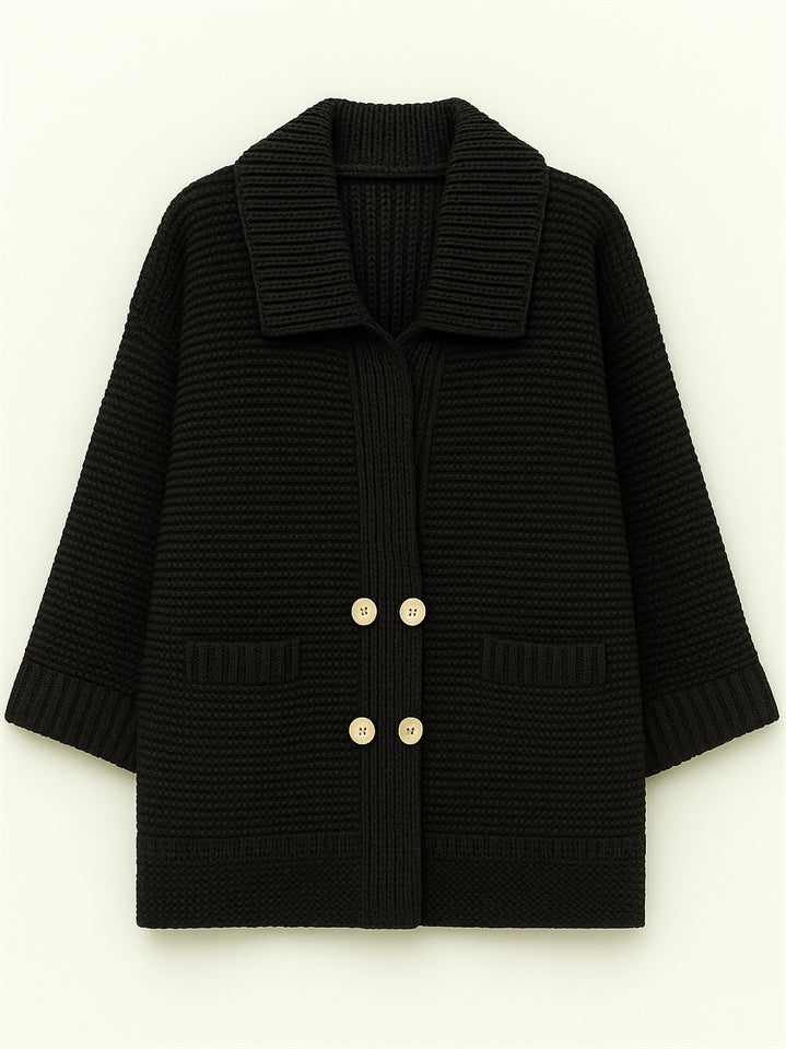 Plus Size Winter Solid Color Double Breasted Cardigan Knitted Sweaters