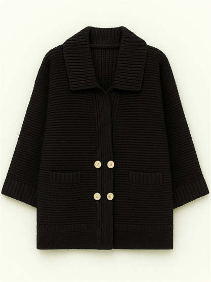 Plus Size Winter Solid Color Double Breasted Cardigan Knitted Sweaters