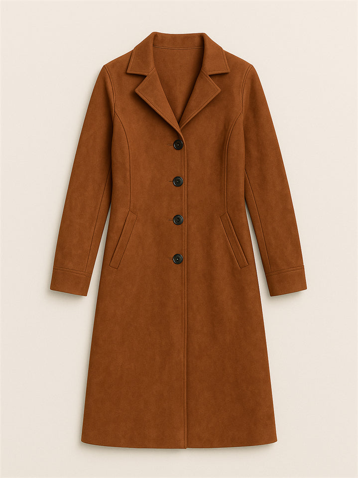 Vintage Autumn Faux Suede Single Breasted Midi Coats for Women