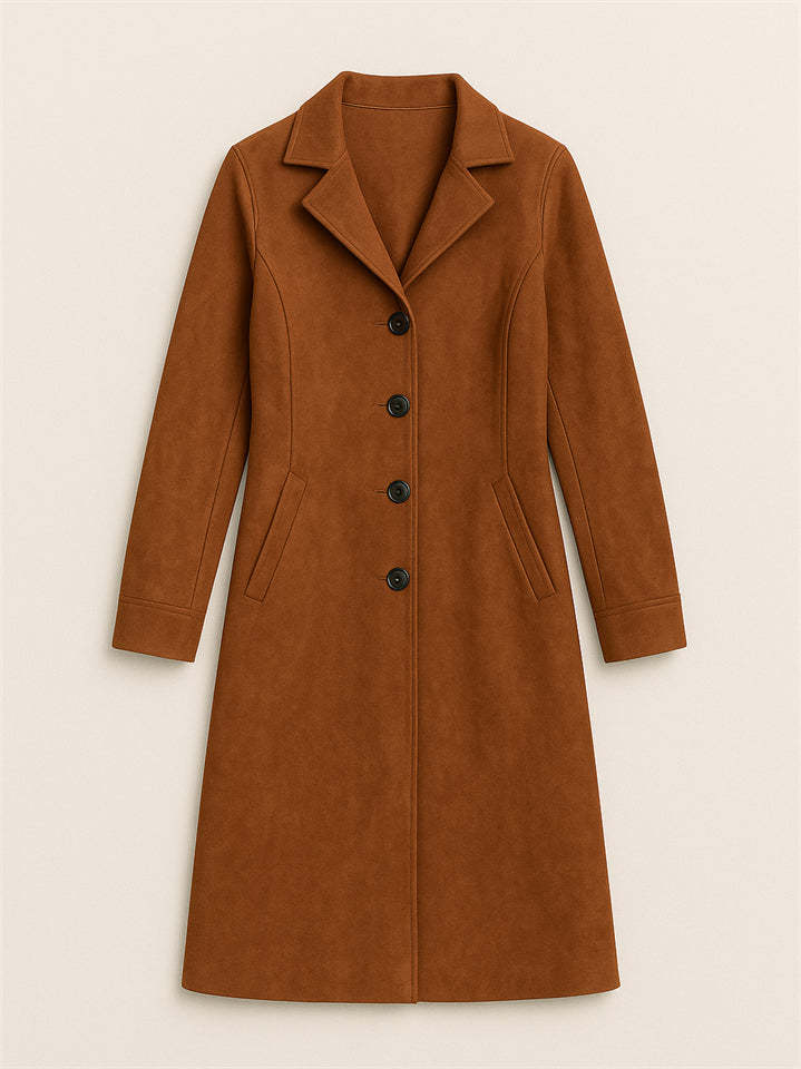 Vintage Autumn Faux Suede Single Breasted Midi Coats for Women