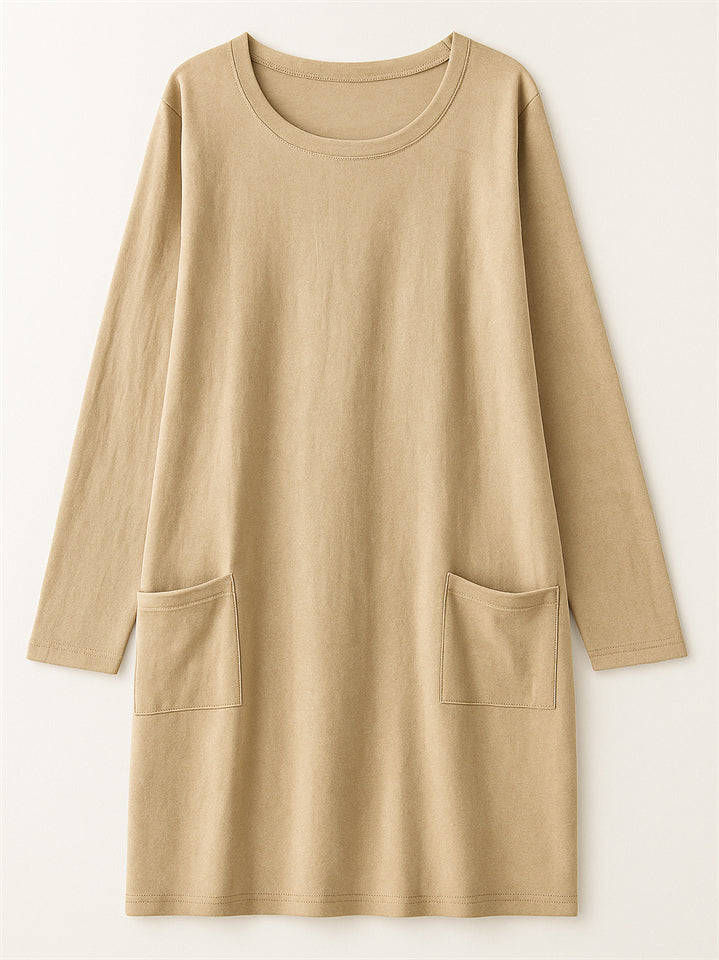 Women's Casual Long Sleeve Round Neck Shirts with Pockets