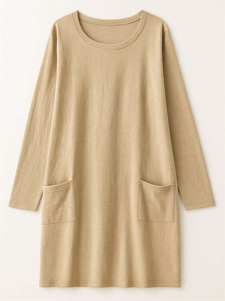 Women's Casual Long Sleeve Round Neck Shirts with Pockets