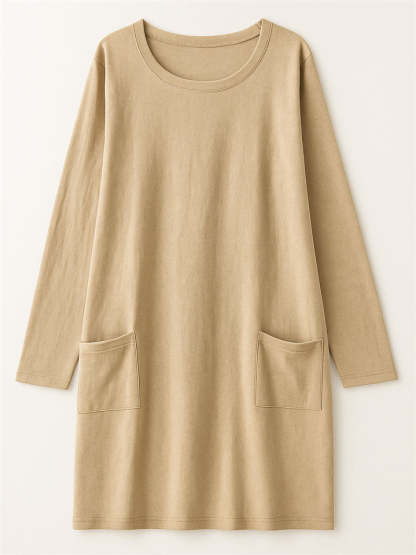 Women's Casual Long Sleeve Round Neck Shirts with Pockets
