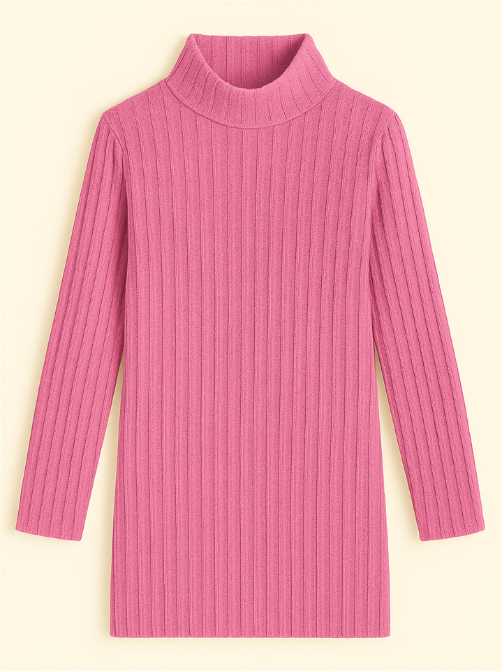 Ladies' Fitted High Neck Solid Color Pit Stripe Split Long-sleeved Sweaters