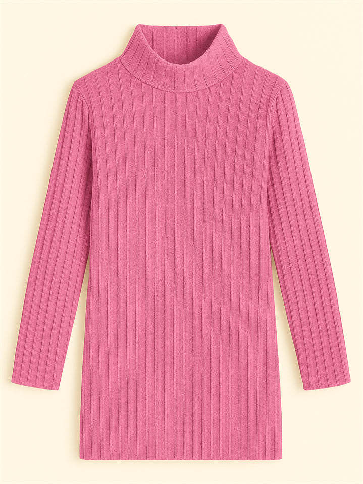 Ladies' Fitted High Neck Solid Color Pit Stripe Split Long-sleeved Sweaters