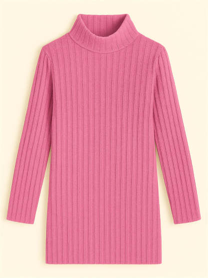 Ladies' Fitted High Neck Solid Color Pit Stripe Split Long-sleeved Sweaters