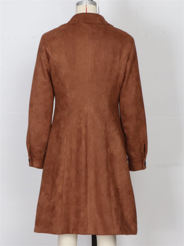 Vintage Autumn Faux Suede Single Breasted Midi Coats for Women