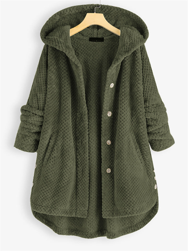 Women's Autumn Fleeced Solid Color Loose Hooded Coats