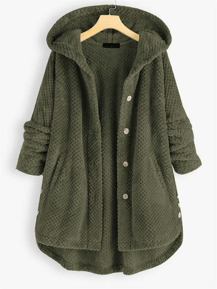 Women's Autumn Fleeced Solid Color Loose Hooded Coats