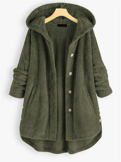 Women's Autumn Fleeced Solid Color Loose Hooded Coats