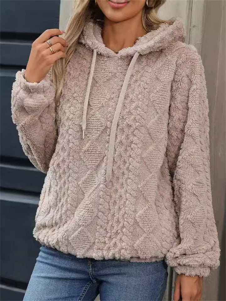 Women's Autumn Solid Color Jacquard Long-sleeved Pullover Fleece Hoodies