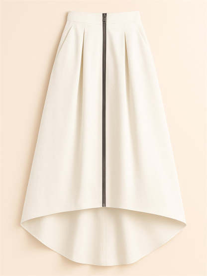 Women's Trendy Solid Color Pockets Zip Up High Waist Asymmetric Hem Skirts