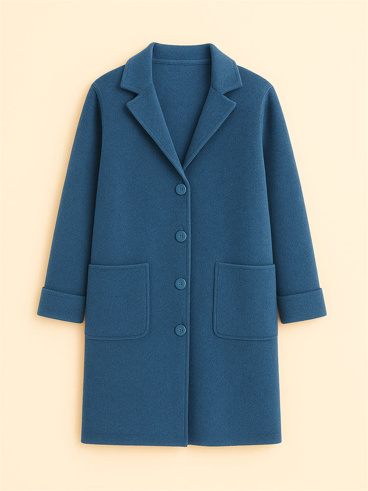 Female Autumn Solid Color Single Breasted Lapel Mid-length Coats
