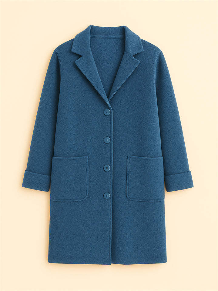Female Autumn Solid Color Single Breasted Lapel Mid-length Coats