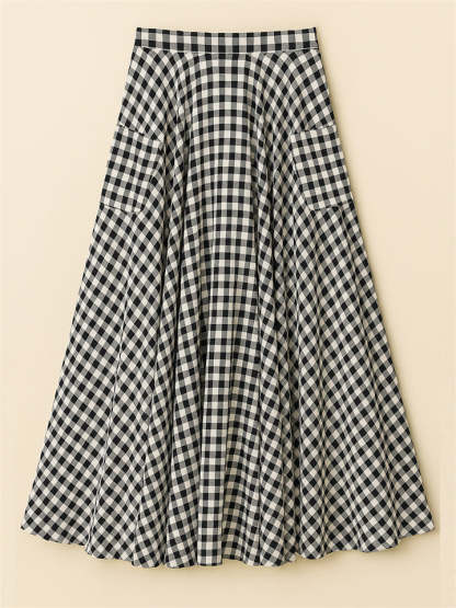 Women's High Waist Vintage Plaid Drape Big Hem Skirts