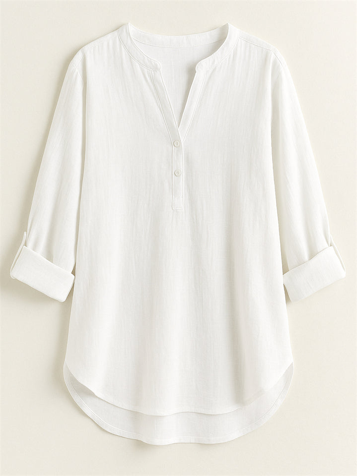 Women's Summer Solid Color Holiday Style V Neck Long Sleeve Shirt