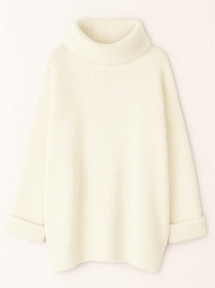 Women's Simple High Neck Solid Color Long Sleeve Loose Sweater