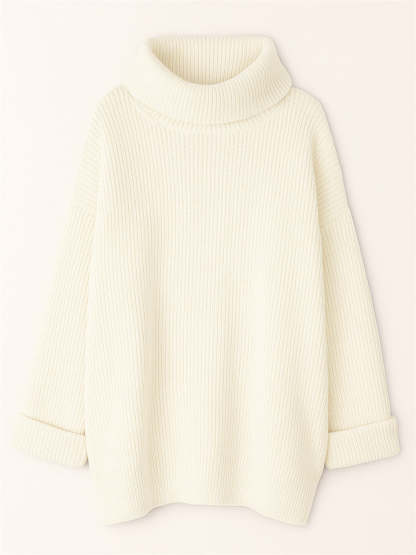 Women's Simple High Neck Solid Color Long Sleeve Loose Sweater
