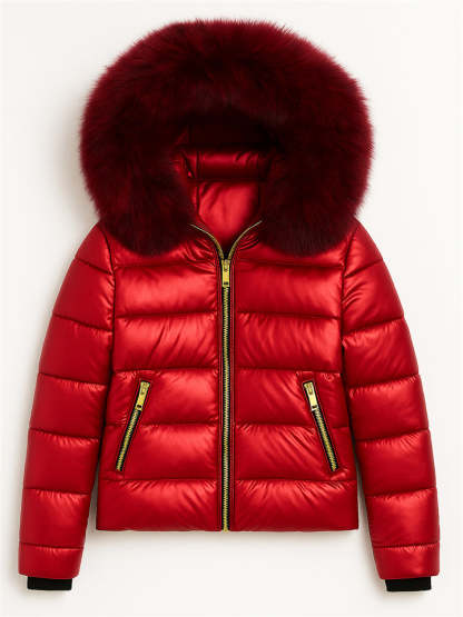 Women's Winter Warm Solid Color Hooded Coat with Faux Fur Decor